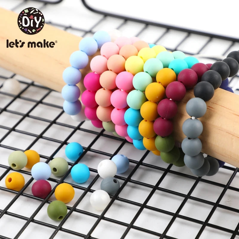 Let'S Make 100pc Teething Beads Pendant 9mm Tiny Rod Baby Crib Mobile On Bedding Teether Toys Baby Silicone Teether Baby Toys