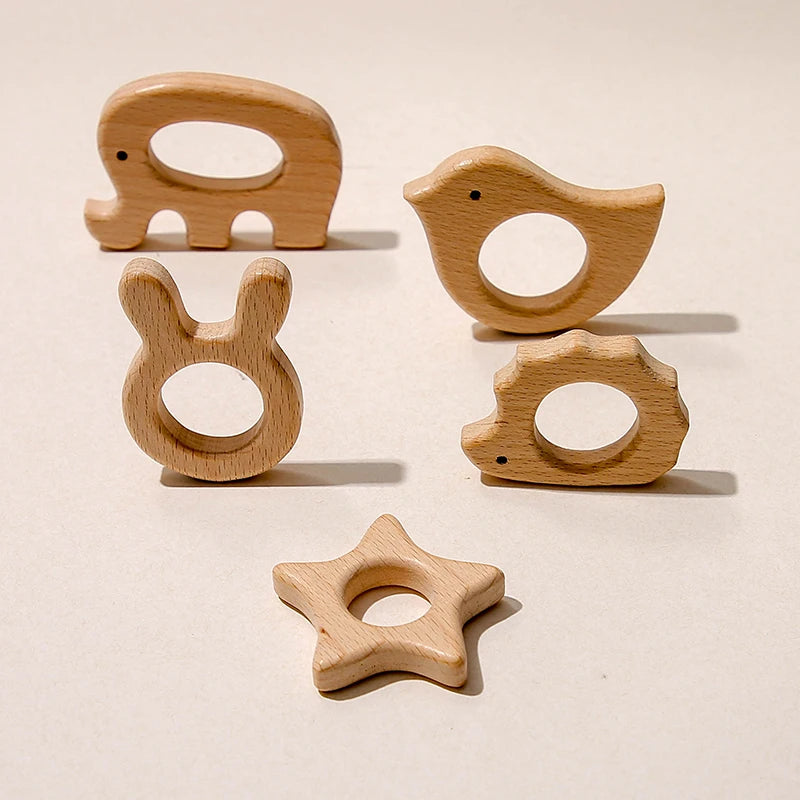 Let's Make Baby Teether Animal Beech Wood Rings 10PCS Bird Unicorn  DIY Accessories  Teething Toys Baby Products Wooden Teethers