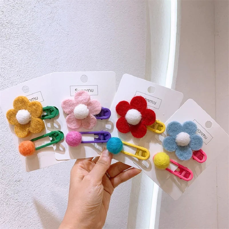 New Korean Fabric Flower Pair Clip For Cute Girls Children Hairpin Colorful Flower Geometry Headwear Kids Hair Accessoires