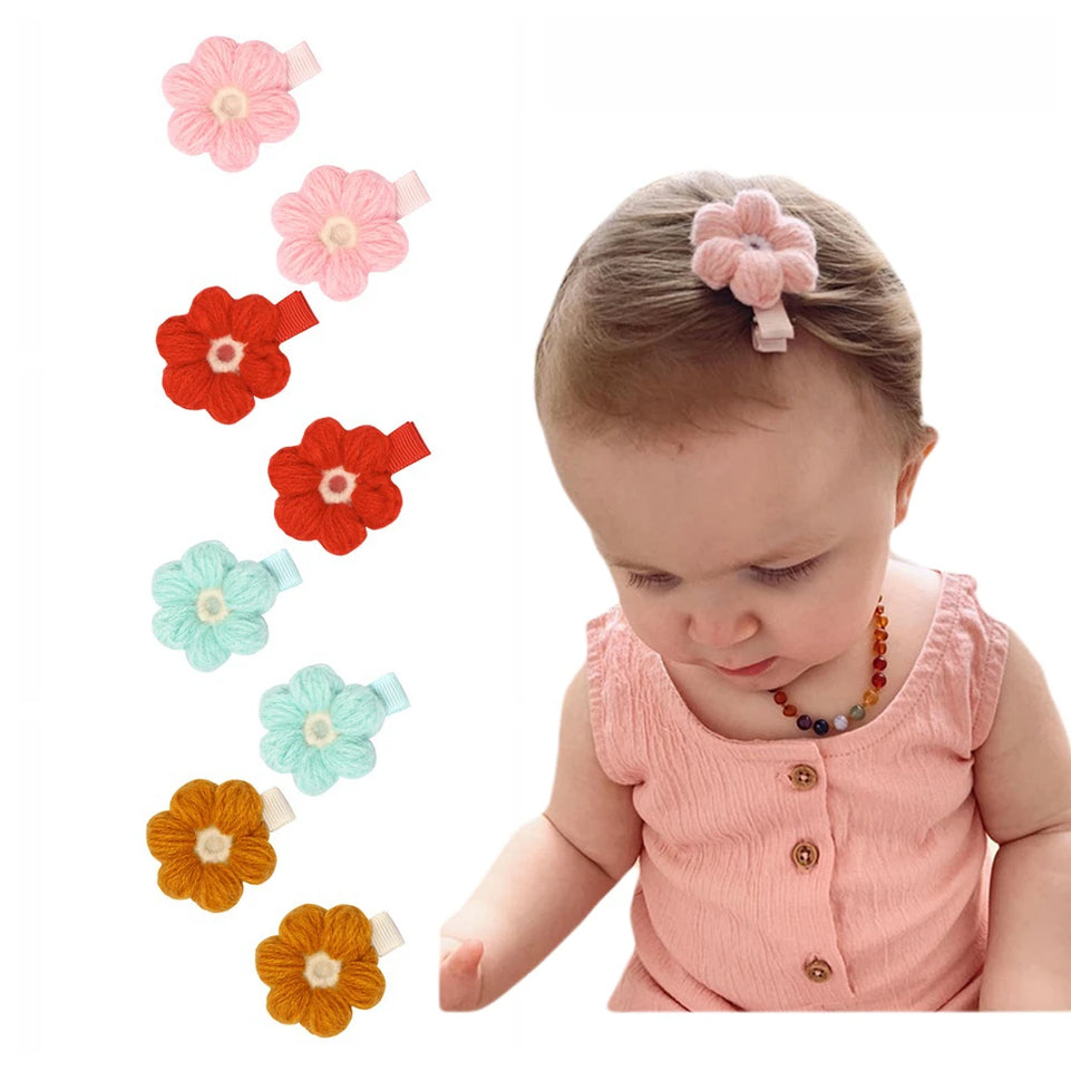 Yundfly 2pcs/pair New Princess Girls Knitting Flower Hair Clips Baby Crochet Floral Haipins Hair Accessoires
