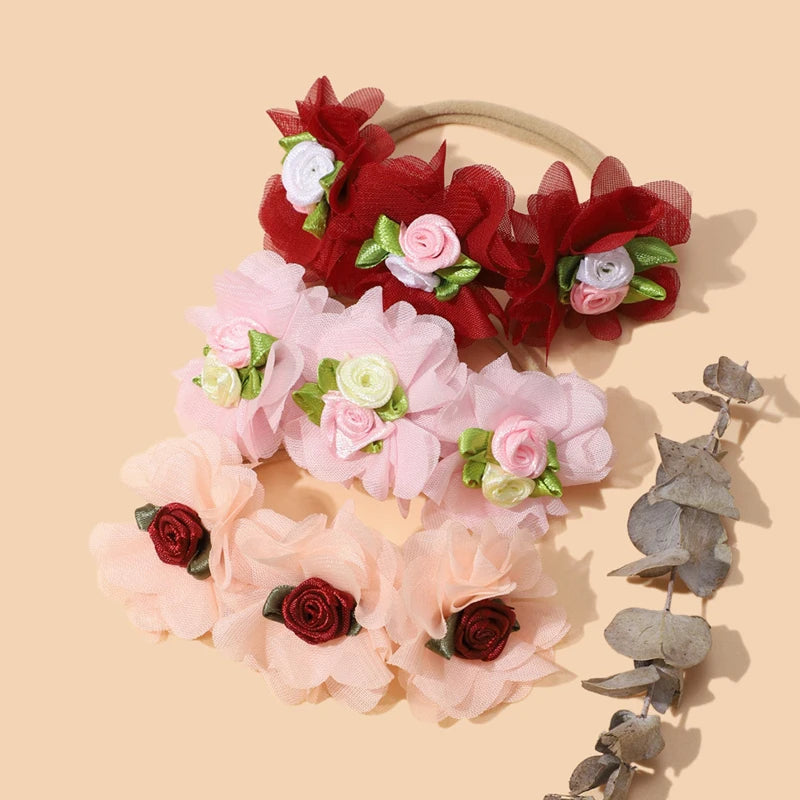 Three Flower Headband Baby Girl Skinny Nylon Hairband Elastic Hair Bands For Kids Rose Headbands Toddler Wedding Accessoires