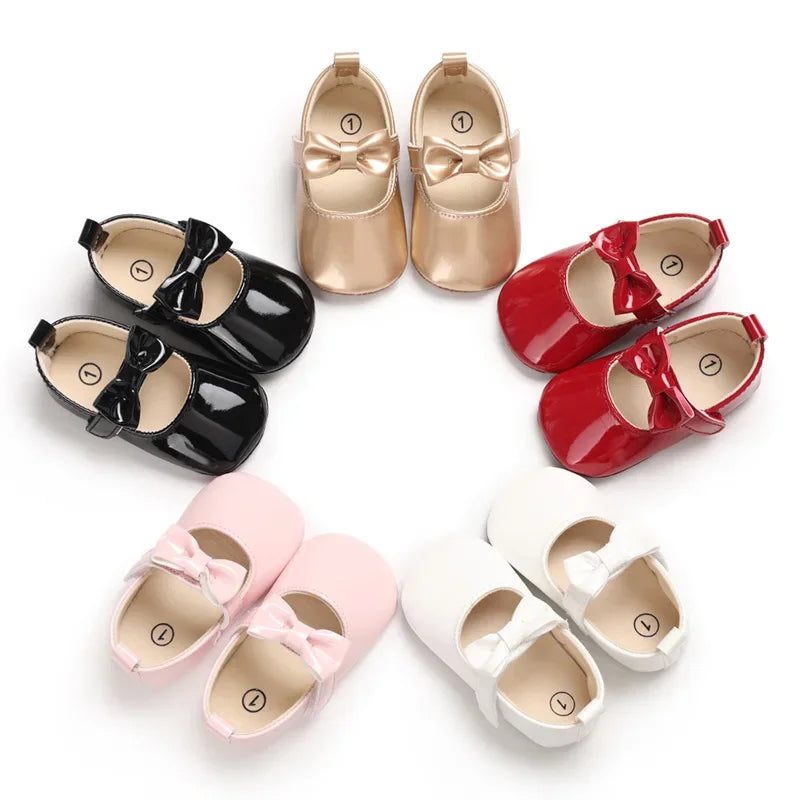 Newborn Baby Girls Shoes PU Leather Big Bow Princess First Walkers Soft Soled Non-slip Footwear Wedding Party Shoes
