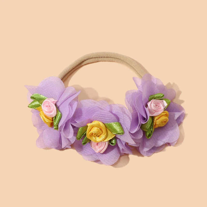 Three Flower Headband Baby Girl Skinny Nylon Hairband Elastic Hair Bands For Kids Rose Headbands Toddler Wedding Accessoires