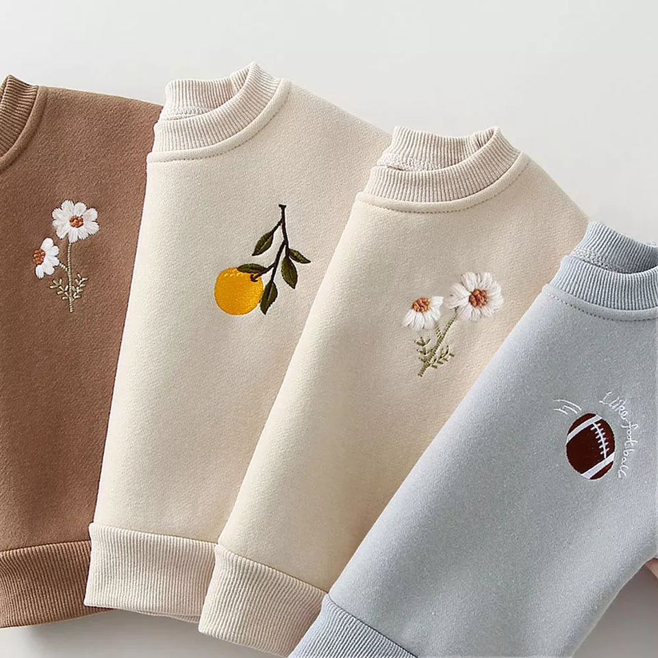 2Pcs Autumn Winter Baby Girl Boy Clothes Set Embroidery Thicken Fleece Warm Sweatshirt Pant Boy Tracksuit Toddler Clothes Outfit