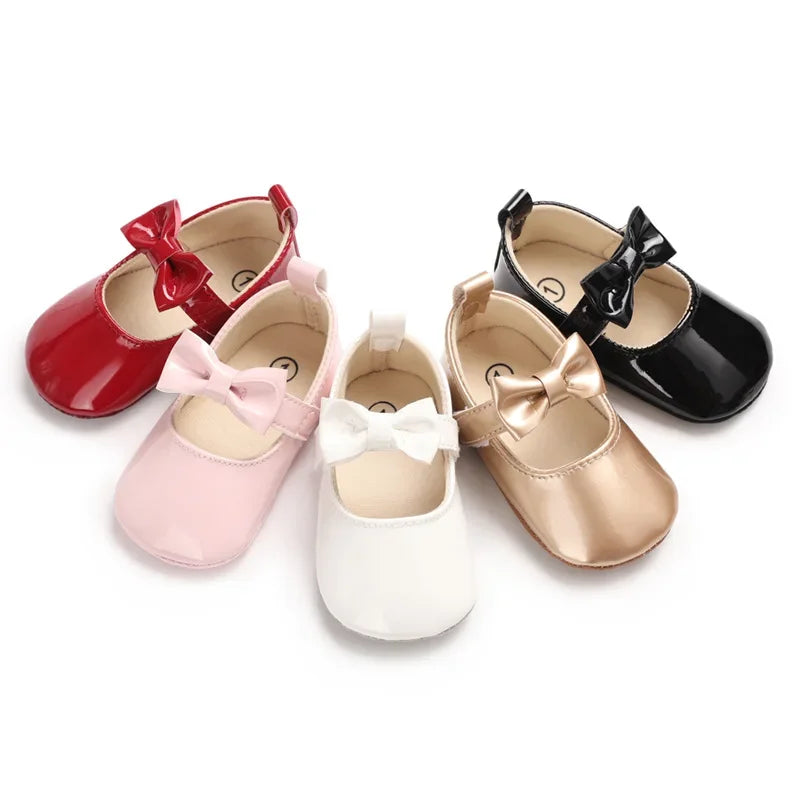 Newborn Baby Girls Shoes PU Leather Big Bow Princess First Walkers Soft Soled Non-slip Footwear Wedding Party Shoes