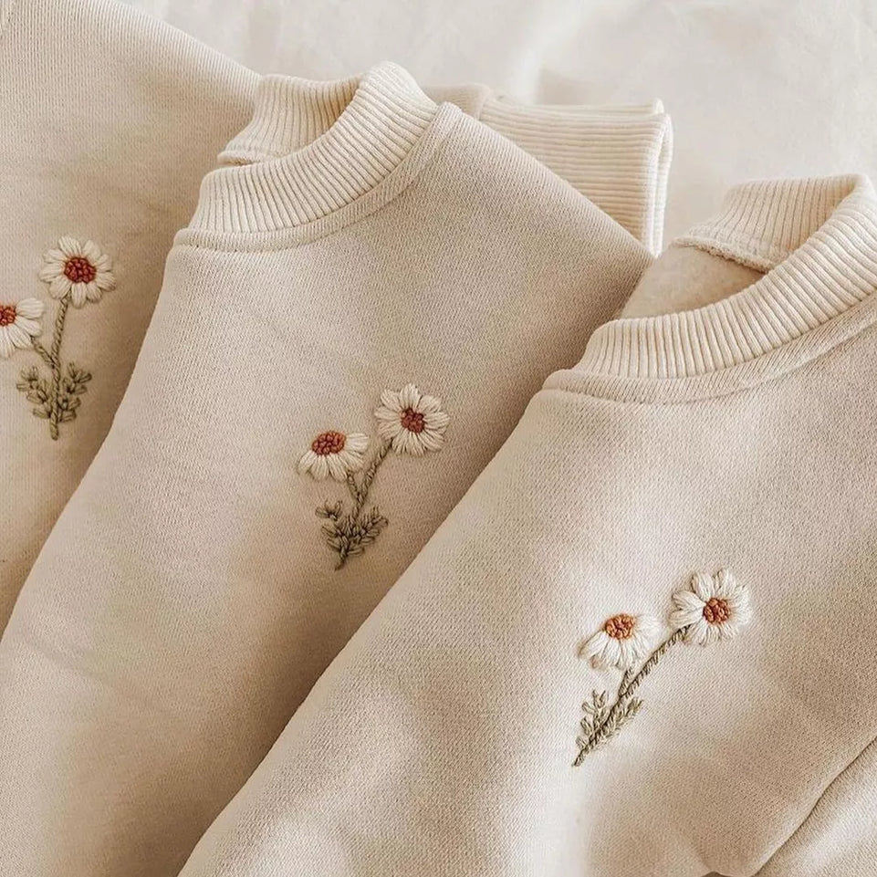 Korea Winter Baby Girls Clothes Set Flower Fleece Pullover Sweatshirt+Pants Set Girls Warm Tracksuit Toddler Girl Clothes Outfit